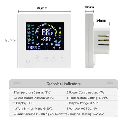 TUYA WiFi Thermostat Temperature Controller Water Electric Floor Heating TRV AC90V-240V 3A 16A Digital LCD Display Wall Mounted by 54Grid - Renewable Energy Store