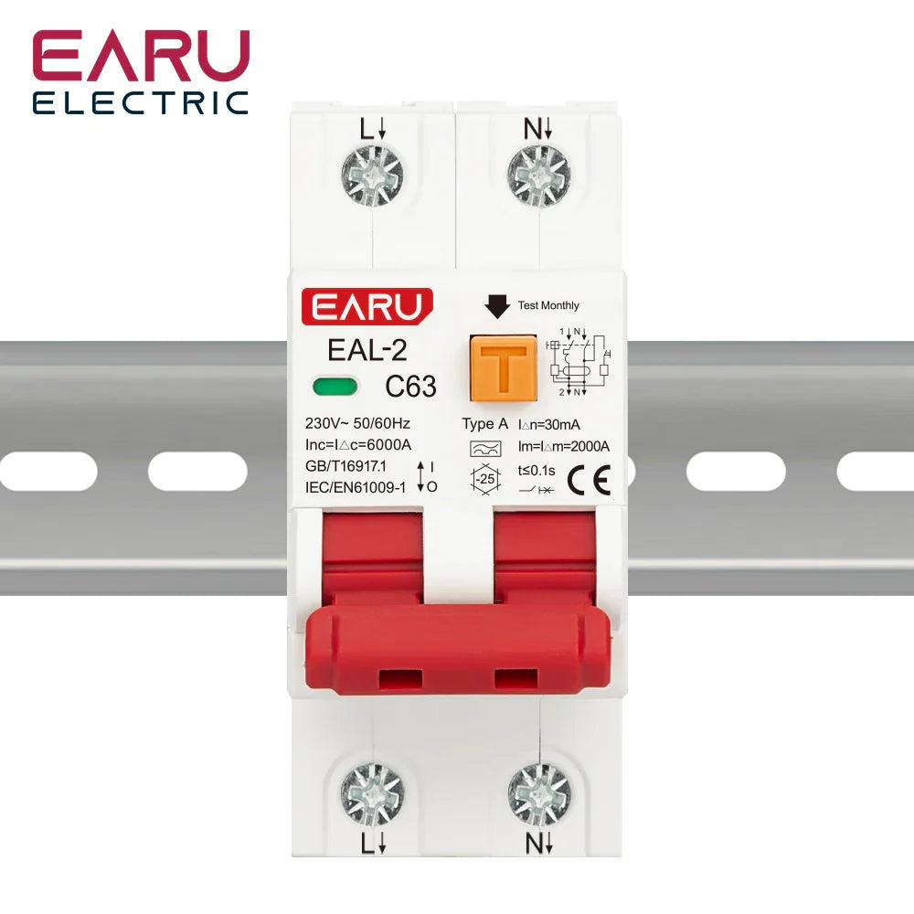 2P 4P AC 230V 400V Type A RCBO RCCB MCB Electronic Residual Current Circuit Breaker Over Short Current 30mA Leakage Protection
