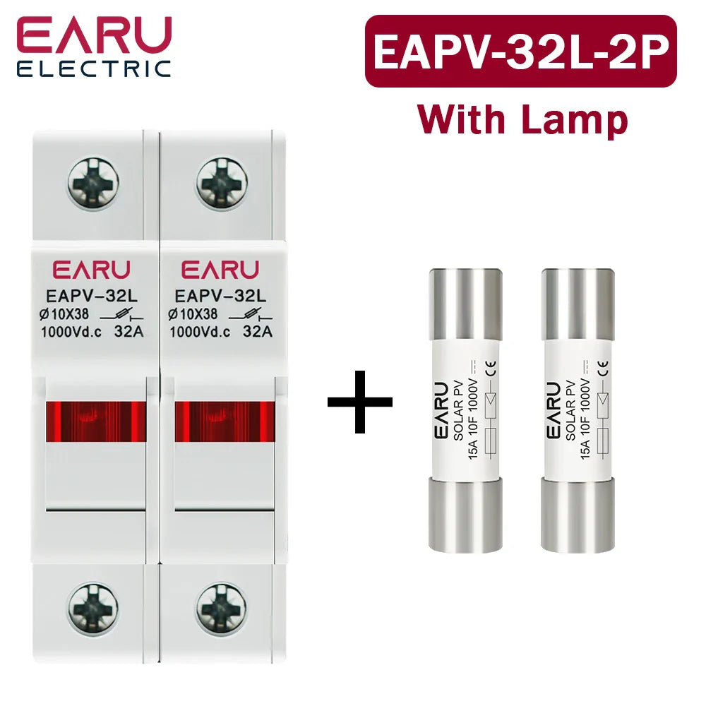 One Set 1P 2P DC Fuses Holder Solar 10*38mm PV 1000V 6A 15A 32A Base for Solar Photovoltaic System Short Circuit Protector gpV