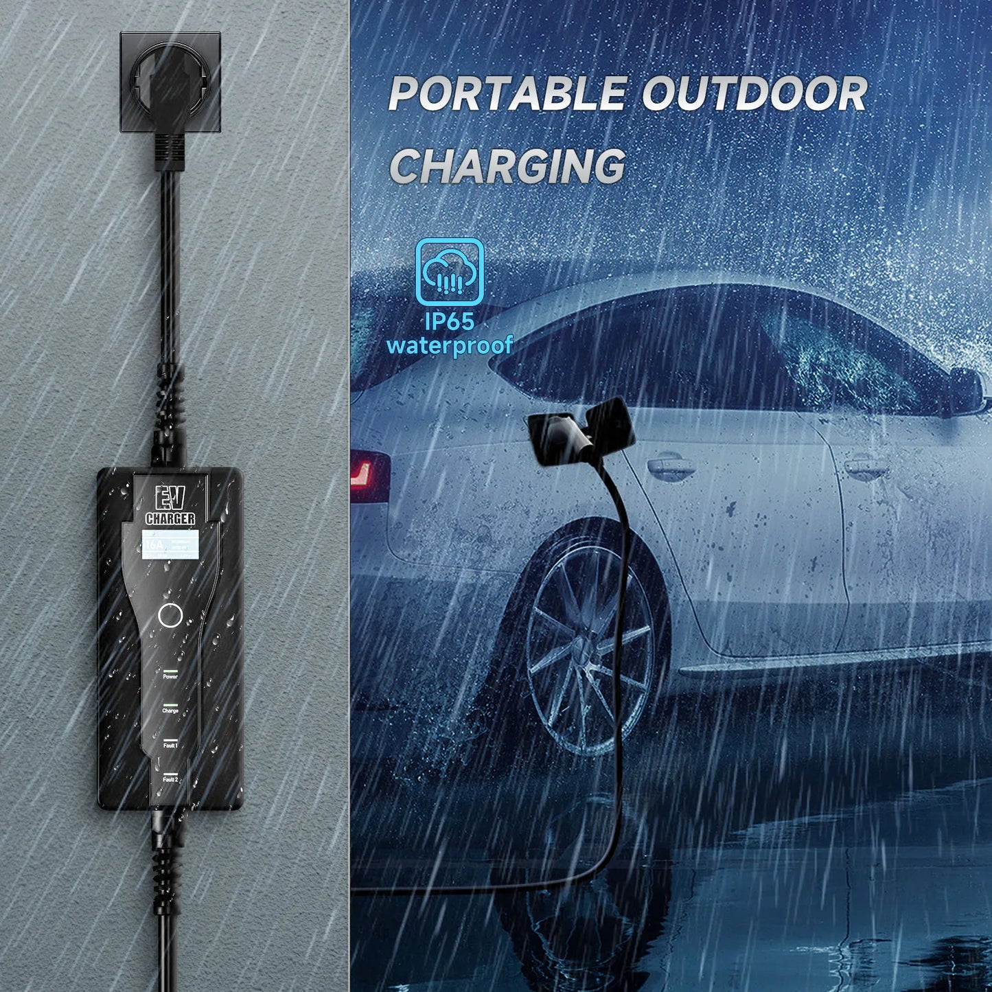 Portable Electric Vehicle Charger Type 1 Sae J1772 16A 32A Charging Cable Type 2 IEC62196-2 11KW EU Plug Controller Wall Box