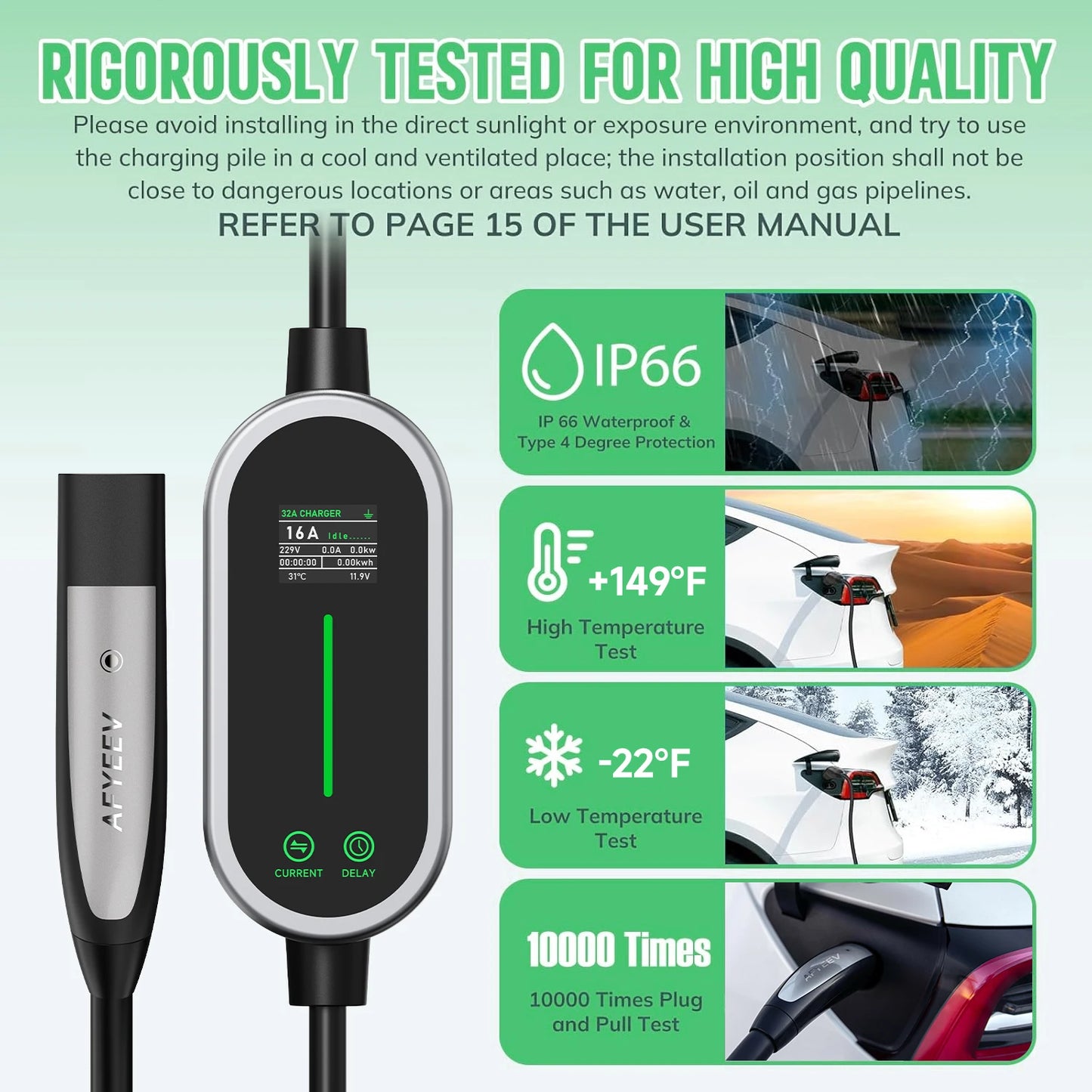 AFYEEV 16A 3600W Portable EV Charger For Tesla EU US Plug 5M TS-NACS Electric Car Charger For Tesla Model X/Y/S/3/Cybertruck
