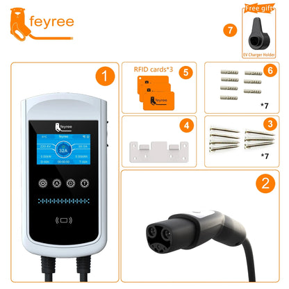feyree EV Charging Station 32A 7KW TS-NACS Charger Plug for Tesla Car Charger EVSE Wallbox 9.6KW 12KW Fast Charging APP Control
