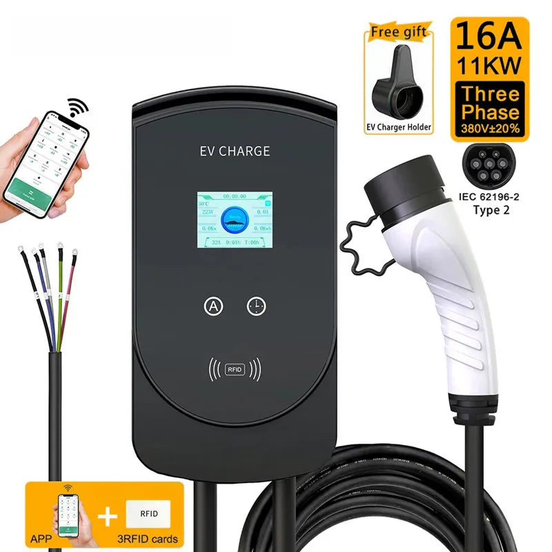 DIBO EV Charging Station 32A Electric Vehicle Car Charger EVSE Wallbox Wallmount 7.6/11/22KW Type 2 Cable IEC62196 APP Control - 54Grid - Renewable Energy Store