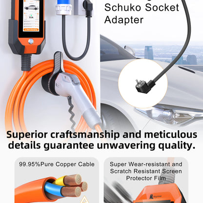 feyree Portable EV Charger 4.3" Touchscreen 7kW 32A GBT Plug, Smart APP WiFi Control, with Charging Log History for Electric Car
