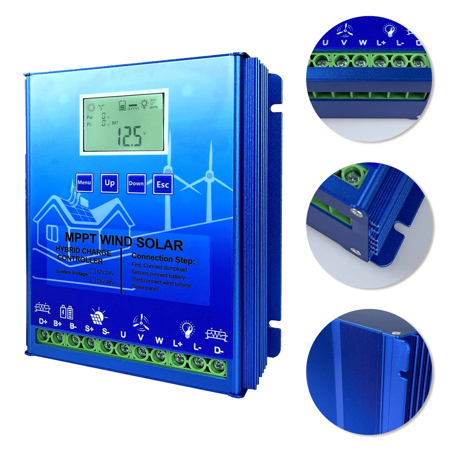 12V 24V 48V 2000W MPPT Hybrid Wind Solar Charge Controller With LCD Display And Bluetooth For Lifepo4 Batteries by 54Grid - Renewable Energy Store