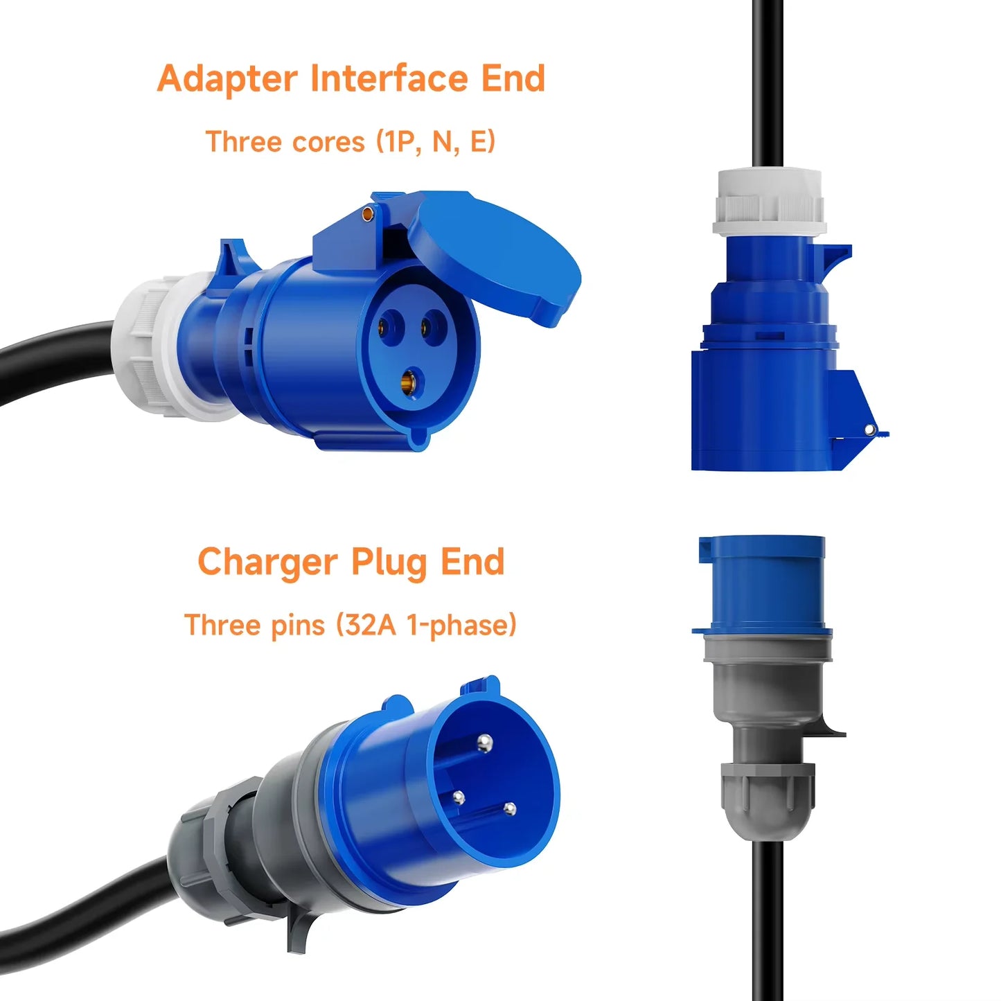 AFYEEV EV Charger CEE Female Plug 3 Pins Bule CEE to Schuko Adapter Wall Socket Extend Cable Connect with 7KW 32A 1Phase Charger