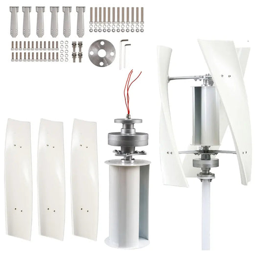 Vertical Wind Turbine Generator Free Energy Windmill Power 2000W 1500W 12V 24V 48V 3 Blades With Mppt Charge Controller - 54Grid - Renewable Energy Store
