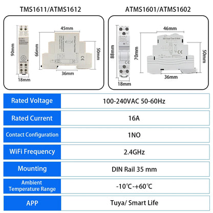 AC 110V 220V 16A Din Rail WIFI Zigbee Smart Timer Relay Switch Circuit Breaker Remote Control by Tuya APP KWH Energy Power Meter by 54Grid - Renewable Energy Store