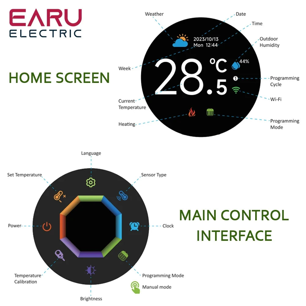 EARU Tuya Wifi Smart Knob Temperature Controller Digital Display Electric Floor Heating Water Gas Boiler for Alexa Google Home by 54Grid - Renewable Energy Store