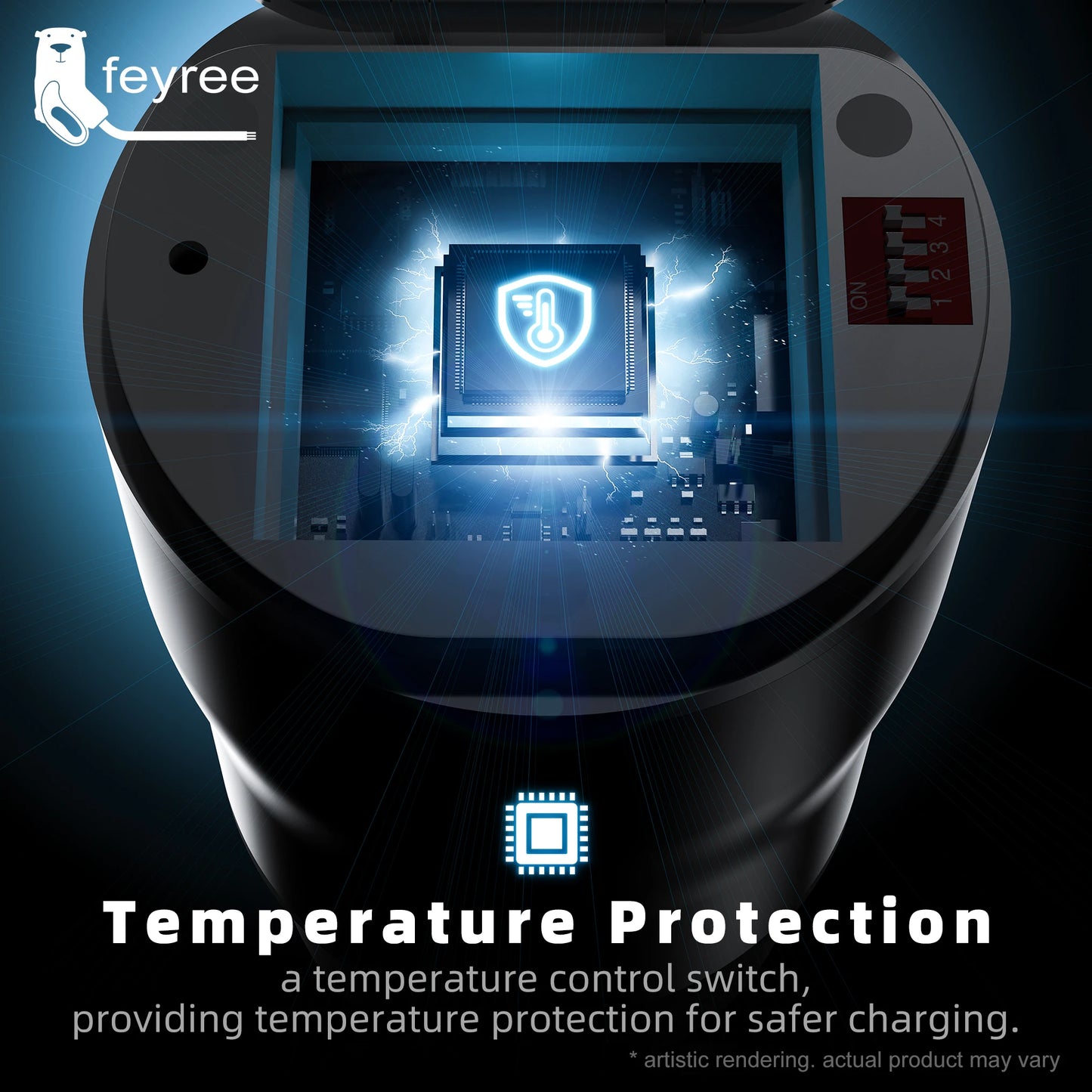 feyree GB/T EV Discharge Adapter with Temp Protection & Power Light - Adjustable Switch for Chinese EV Cars V2L for Camping Use