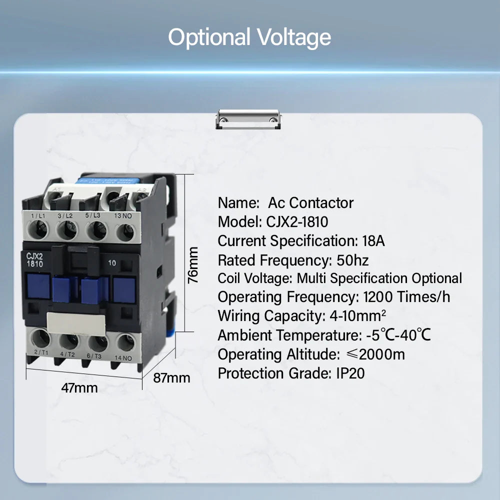 CJX2-1810 LC1 AC Contactor 18A 3 Phase 3-Pole NO Coil Voltage 380V 220V 110V 36V 24V 50/60Hz Din Rail Mounted 3P+1NO Normal Open by 54Grid - Renewable Energy Store