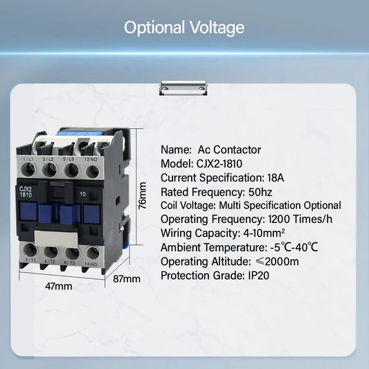 CJX2-1810 LC1 AC Contactor 18A 3 Phase 3-Pole NO Coil Voltage 380V 220V 110V 36V 24V 50/60Hz Din Rail Mounted 3P+1NO Normal Open by 54Grid - Renewable Energy Store