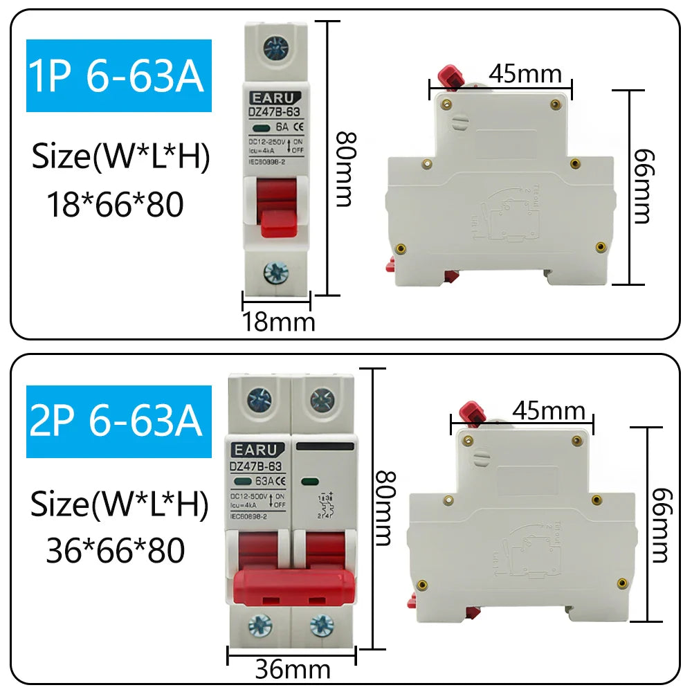 DC MCB 12V 24V 48V Circuit Breaker Battery Car Protector DZ47 DC Positive And Negative Pole Rotection Protect Switch Isolator by 54Grid - Renewable Energy Store