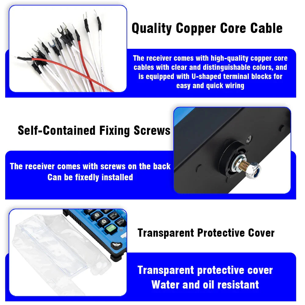 2 Transmitters + 1 Receiver F21-E2B-8 F21Industrial Remote Controller Switches 6 Channels Buttons Keys Direction for Hoist Crane