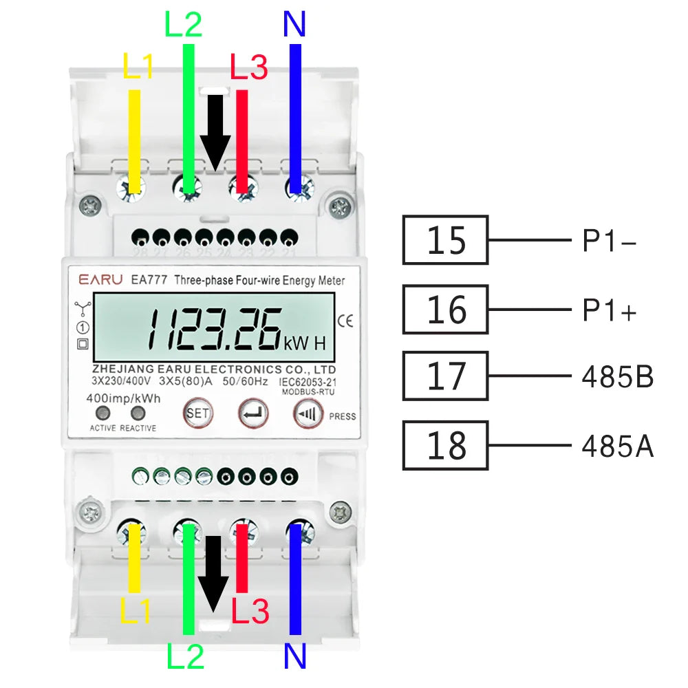 Three Phase LCD Energy Meter Backlight Bidirectional Electricity Meter kWh RS485 Remote Communication for Meter Reading AC 380V