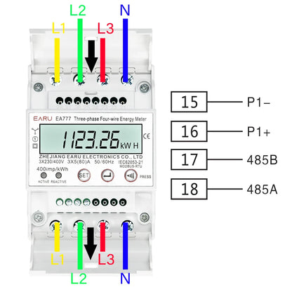 Three Phase LCD Energy Meter Backlight Bidirectional Electricity Meter kWh RS485 Remote Communication for Meter Reading AC 380V