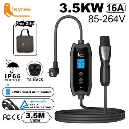 feyree EV Charger TS-NACS Socket 16A 3.5KW APP Control EVSE Portable Charging for Tesla Cars Models 3/Y/S/X Set Charge&DelayTime