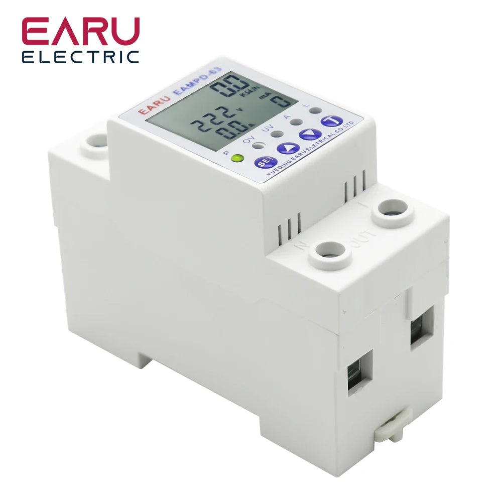 63A AC 230V Earth Leakage Relay with Voltage Protector & Display by 54Grid - Renewable Energy Store
