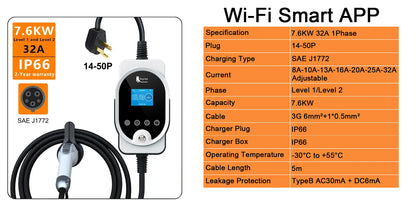 feyree EV Charger Type1 Plug 32A 40A 50A Fast Charging EVSE Wallbox for Electric Car Charging Station Adjust Current & Set Delay