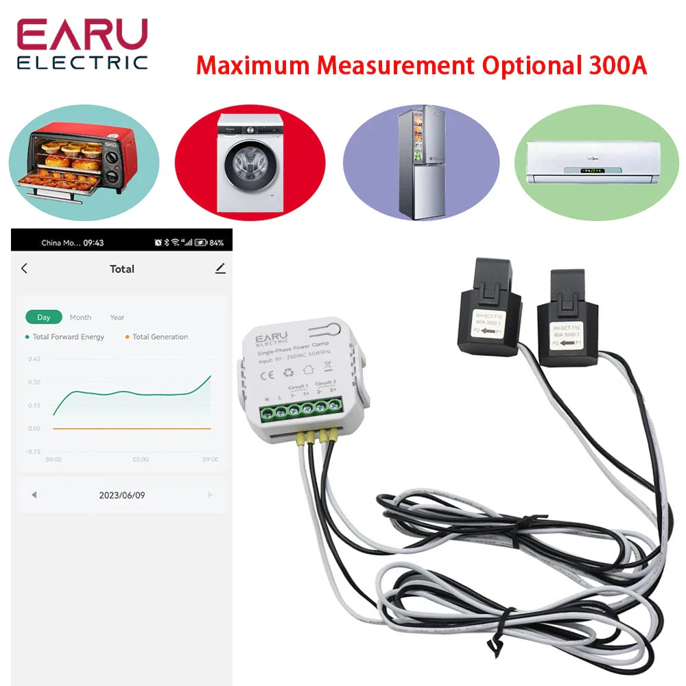 Tuya Smart WiFi Zigbee Two-way Bilateral Energy Meter 80-300A AC110V 220V Clamp CT KWh Power Electricity Consumption Monitor by 54Grid - Renewable Energy Store