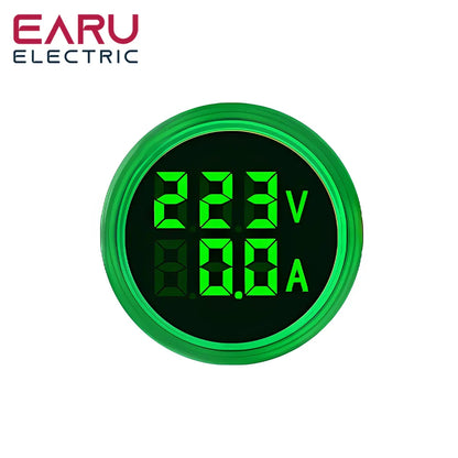 22MM Round LED Mini Digital Voltmeter Ammeter Meter AC 20-500V 0-100A Signal Lights Voltage Current Combo Meter Indicator Tester