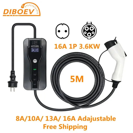 SAEJ1772 Portable EV Charger 16A 3.6KW Type 1 Wallbox Adjustable Current 1Phase for Electric Vehicle Car Charging - 54Grid - Renewable Energy Store