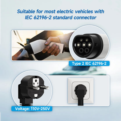 AFYEEV 3.6KW 16A Portable EV Charger Type2 IEC62196-2 EVSE Charging Cable Type1 SAE J1772 EU Plug Wallbox for Electric Car