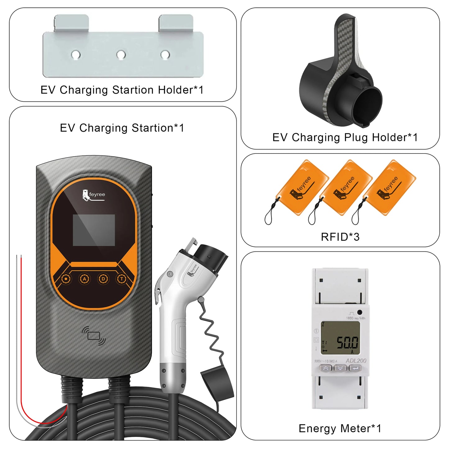 feyree Type 1 7kW 9.6kW 12kW EV Charging Wallbox Adjustable Current EV Home Charger WIFI Bluetooth Control with DLB Function