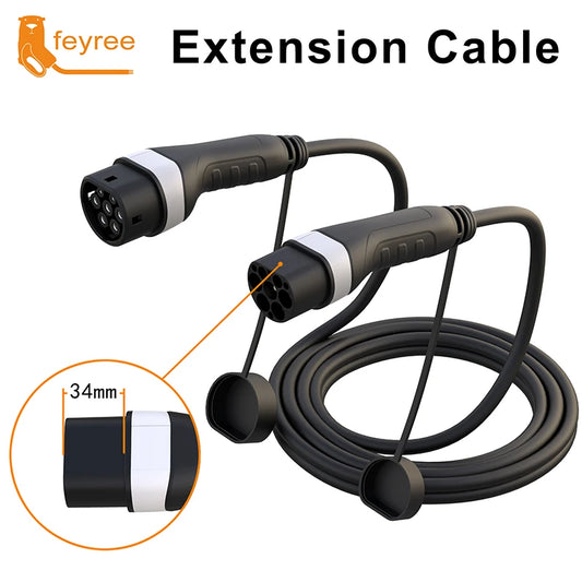 feyree EV Charger Extension Cable 5m Type2 Female to Male Plug 4kW/8kW/11kW/22kW for Electric Vehicle Cord EVSE Charging Station
