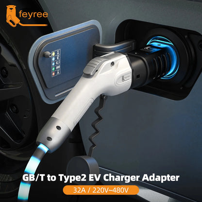 Feyree EV Charger Station Adapter GBT to Type 2 IEC 62196-2 Converter EVSE Single/Three Phase Connector 16A 32A for Type 2 Cars