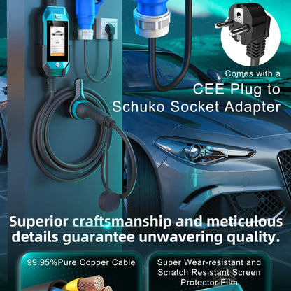 feyree EV Charger 4.3inch Touch Screen Type2 /Type1 /GBT /TS-NACS 32A 7kW 1P Portable Charger Smart APP WiFi Control for EV Cars