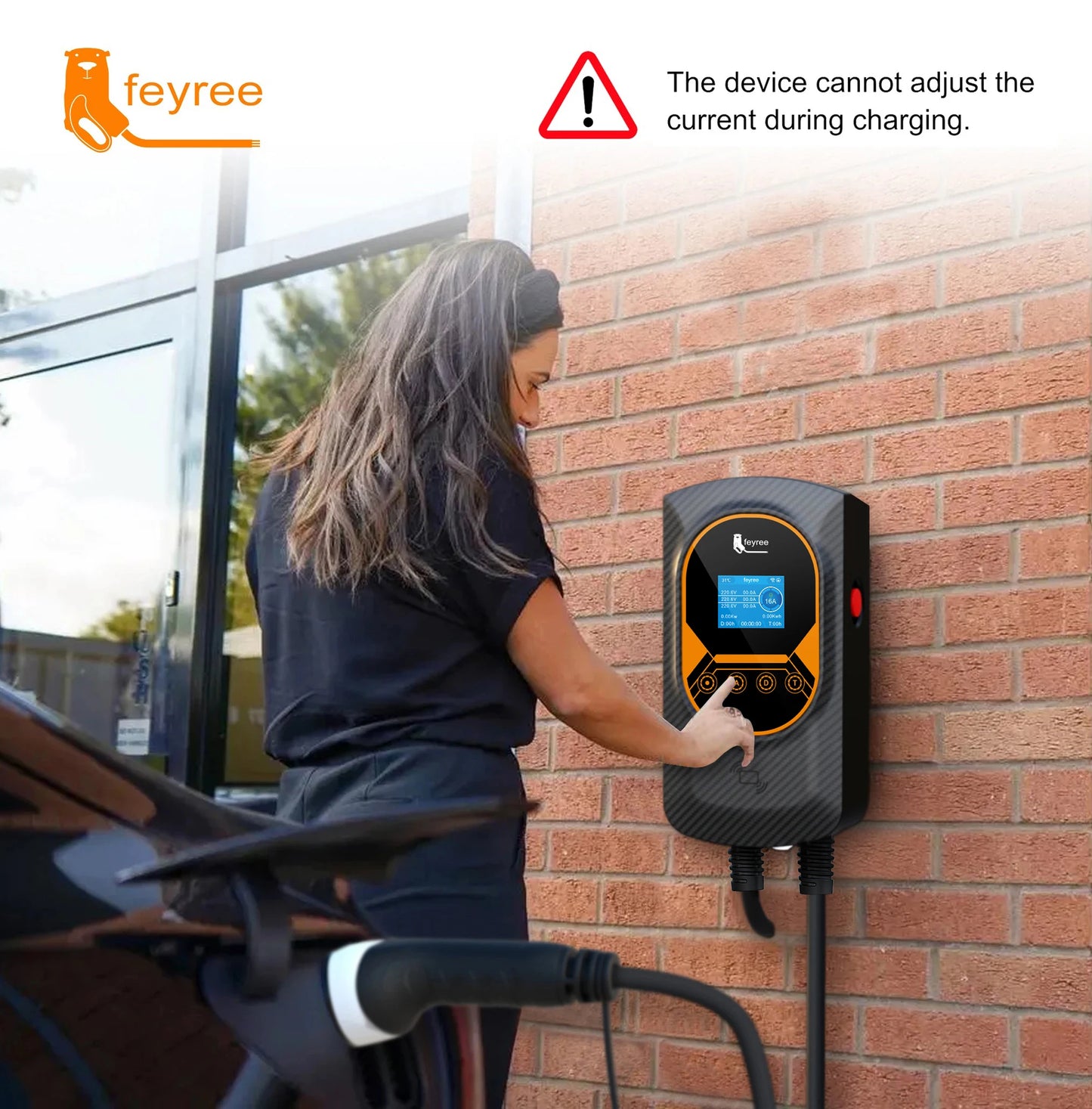 feyree EV Charging Station 32A Electric Vehicle Car Charger EVSE Wallbox Wallmount 7.6/11/22KW Type2 Cable IEC62196 APP Control