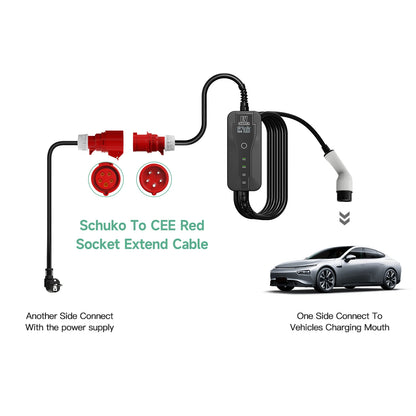 AFYEEV EV Charger Schuko Plug to CEE Red Power Female Plug 5 Pins Socket Adapter Connect with 16A 3 Phase 11KW Portable Charger