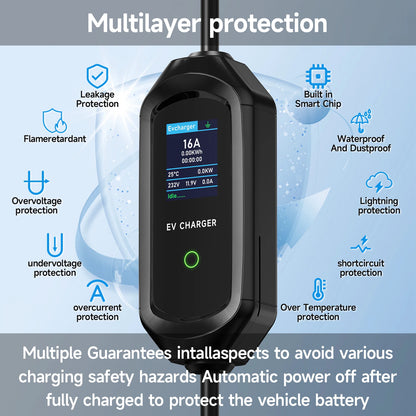 AFYEEV Portable Type2 IEC62196-2 EV Charger 16A GB/T EVSE Charging Cable Type1 SAE J1772 EU Plug Controller Wallbox for Car