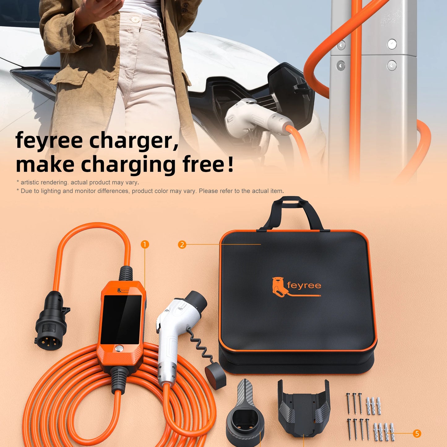 feyree 11kW 16A 3P Portable EV Charger GB/T Plug 4.3" Touchscreen & Charge History WIFI APP Ctrl Smart EVSE for Electric Vehicle