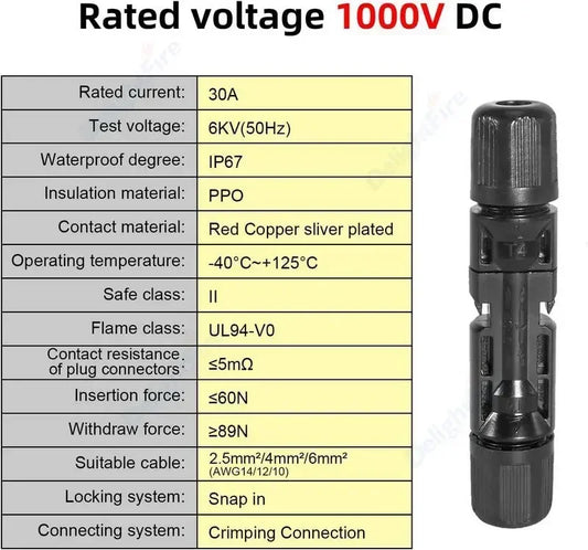 1 Pair Photovoltaic Connectors DC 1000V 30A Waterproof Terminals by 54Grid - Renewable Energy Store