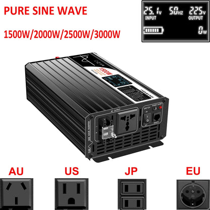1500W 2000W 2500W 3000W pure sine wave solar power inverter 12V/24V/48V DC to 110V 220V AC LCD screen - 54Grid - Renewable Energy Store