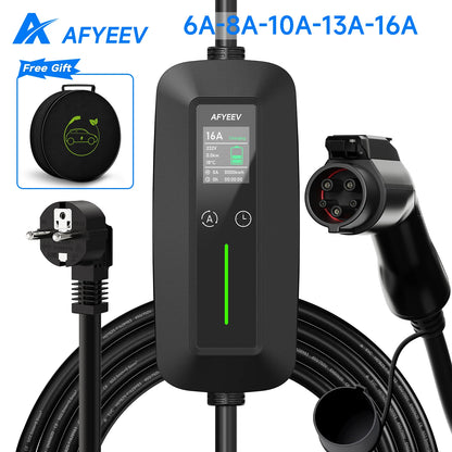 AFYEEV 16A Portable Type2 IEC62196-2 EV Charger 3600W Type1 SAE J1772 Electric Car Charger GB/T EVSE Charging Cable Wallbox