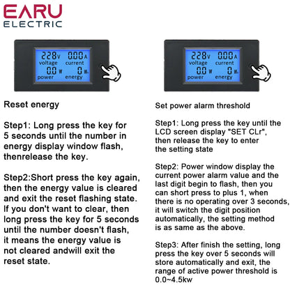 20A 100A AC 80-260V DC 6.5-100V Digital LED Display Voltmeter Ammeter Wattmeter Power Energy Meter 12V 24V 110V 220V Volt Tester by 54Grid - Renewable Energy Store