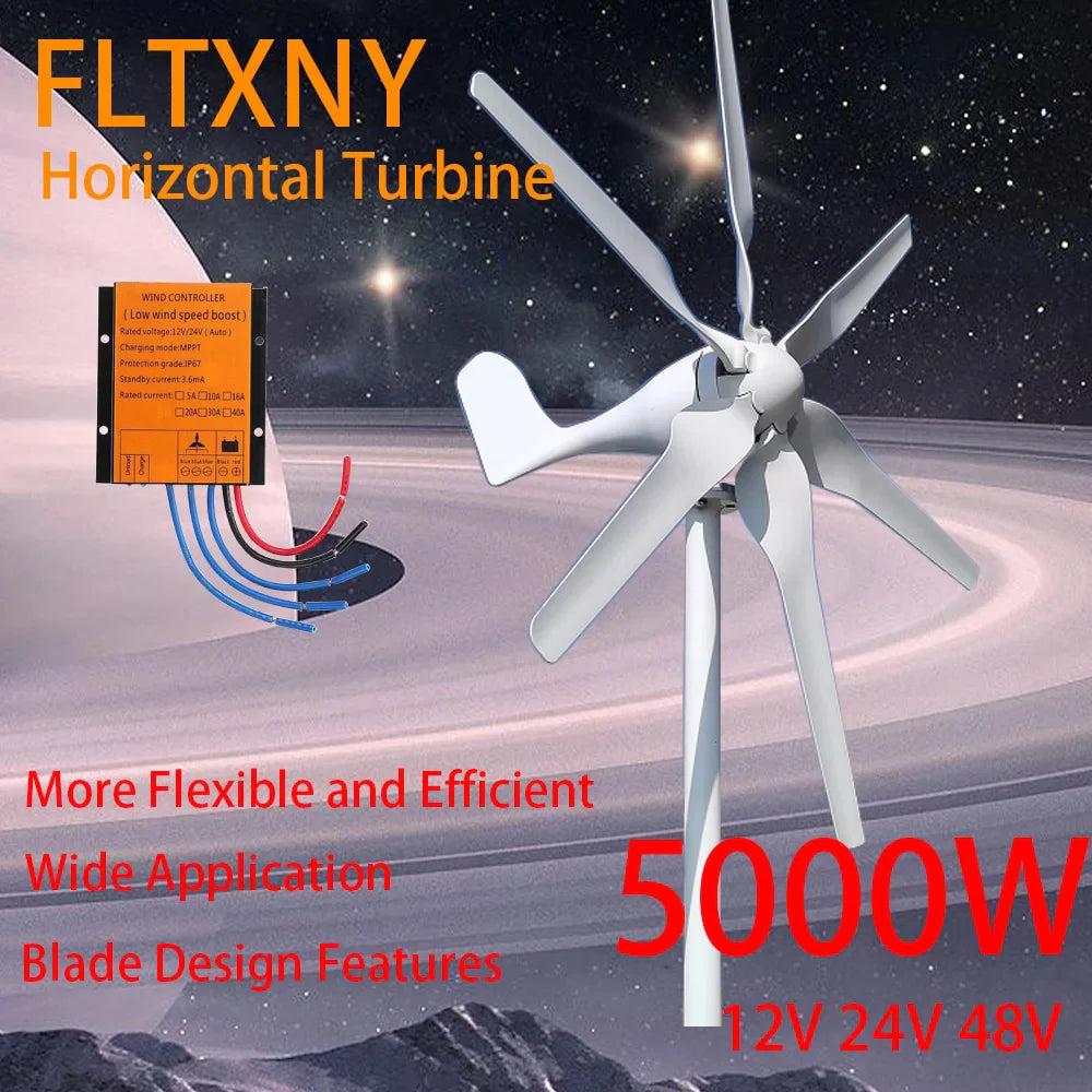 Wind Turbine Generator 5000W 12V 24V 48VDC 6 Blades With MPPT Controller System Portable Windmills Renewable Energy by 54Grid - Renewable Energy Store