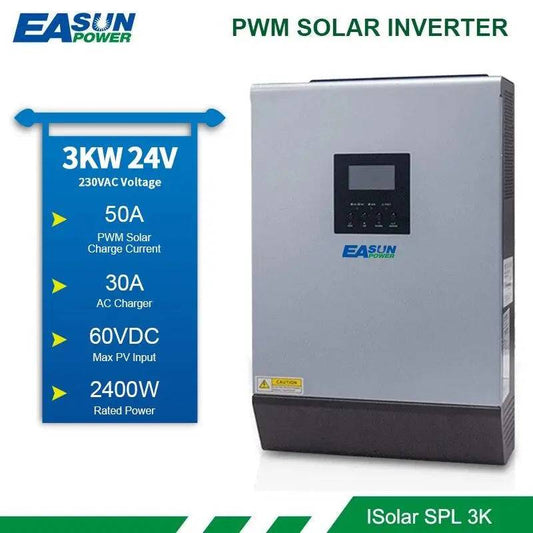 Pure Sine Wave 3000VA 2400W  Hybrid Solar Inverter 24VDC Input 220VAC Output Build in 50A PWM Solar Charger Controller&amp;AC charger - 54Grid - Renewable Energy Store