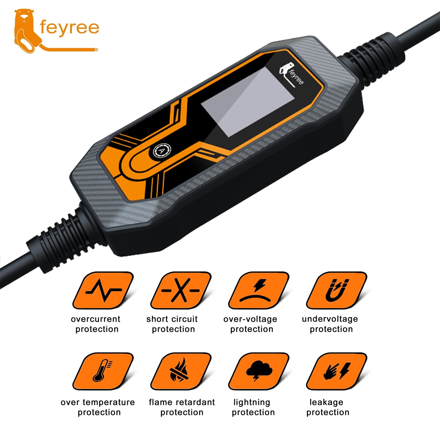 feyree Type2 7KW 32A 1Phase Portable EV Charger 5m Cable Current Adjustable EVSE Wallbox Charging Box for Electric Car Charger