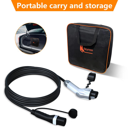 feyree EV Charging Cable 7KW 32A 1Phase Type1 Car Charging Socket to Type2 Power Supply Side 16A 3.5KW 5m Cable for Electric Car