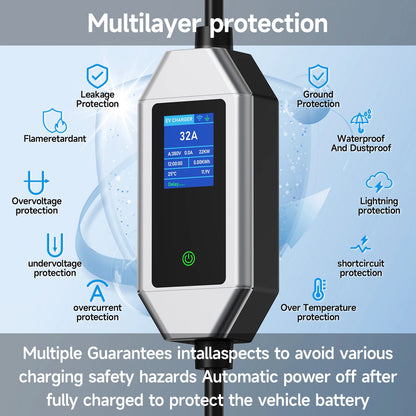 AFYEEV 22KW 32A 3Phase Type2 Portable EV Charger Wi-Fi APP Control GB/T EVSE Charging Box Charging Station For Electric Car