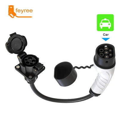 feyree Type1 j1772 female Socket to 16A 32A Type2 IEC62196-2 EVSE Car Side EV Charger Adapter 0.5m Cable for Electric Vehicle