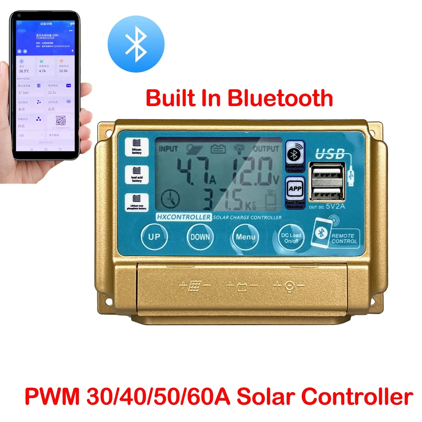 12V/24V 30A/40A/50A/60A Solar Panel Controller Bluetooth LCD Display by 54Grid - Renewable Energy Store
