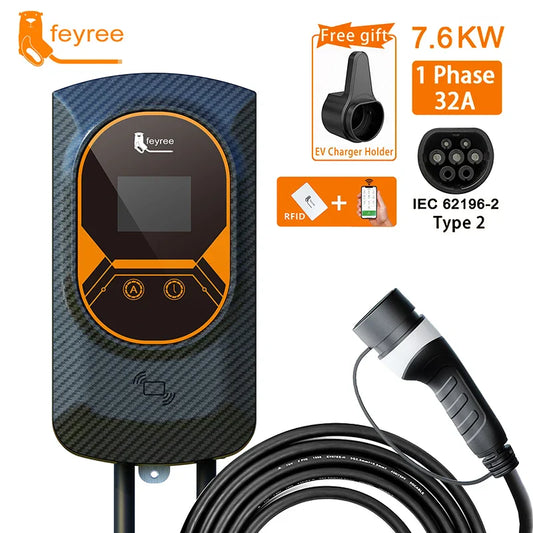 32A EVSE Wallbox Charger: Type2 Cable, 7.6/11/22KW Power, and APP Control for Electric Vehicle Charging - 54Grid - Renewable Energy Store