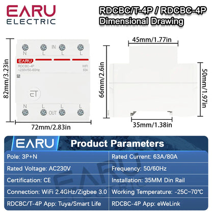 Tuya eWeLink WiFi ZigBee Smart Circuit Breaker MCB 3P+N Timer Relay Switch Voice Remote Control for Alexa Google Home Assistant