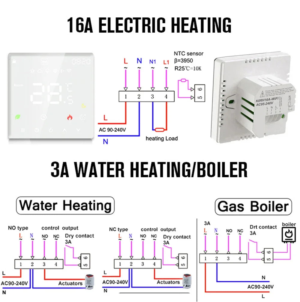 Tuya WiFi Smart Thermostat Electric Floor Heating TRV Water Gas Boiler Temperature Voice Remote Controller for Google Home Alexa by 54Grid - Renewable Energy Store