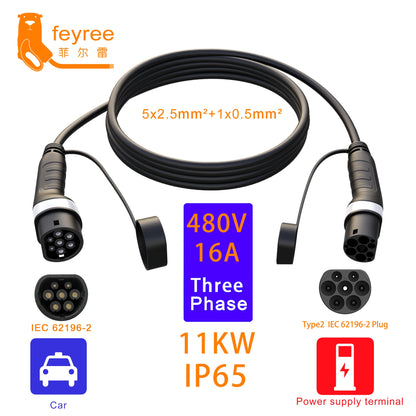 feyree EV Charger Type2 to Type2 Charging Cable 32A 7KW 1Phase 16A 3.5KW 11KW 22KW 3Phase Charger Station for Electric Vehicle
